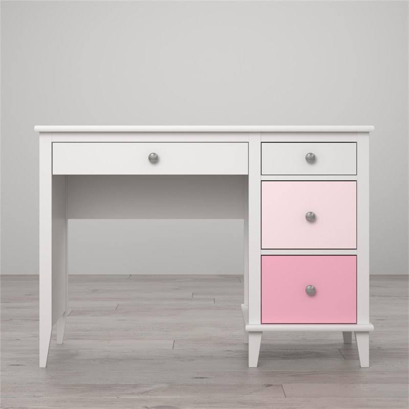 2 Piece Kids Bedroom Set with Bookcase and Desk in White and Pink Y265
