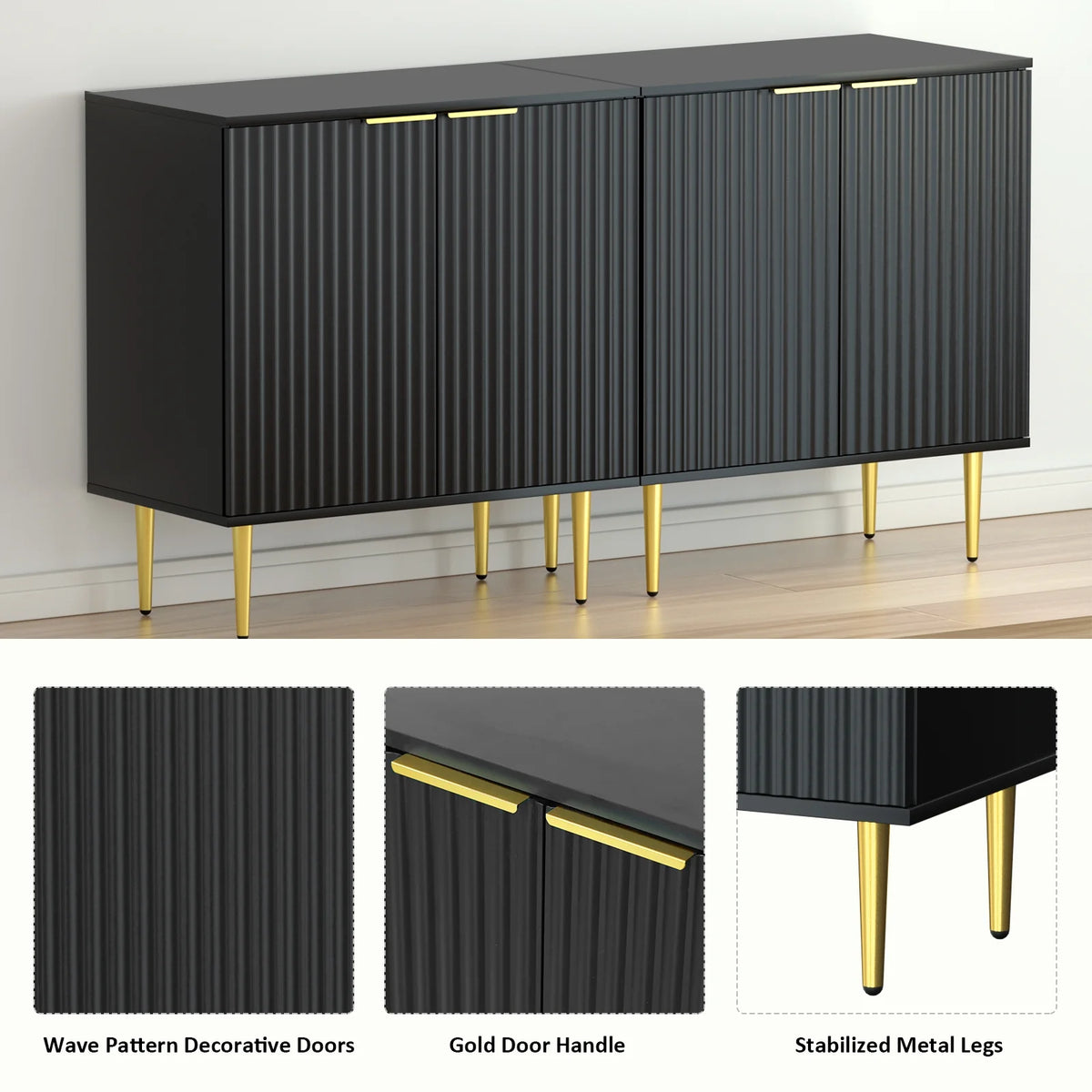 Black Storage Cabinet with Doors and Adjustable Shelves T171794