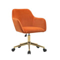 Orange Velvet Adjustable Height Office Chair with Gold Metal Legs and Wheels I26607