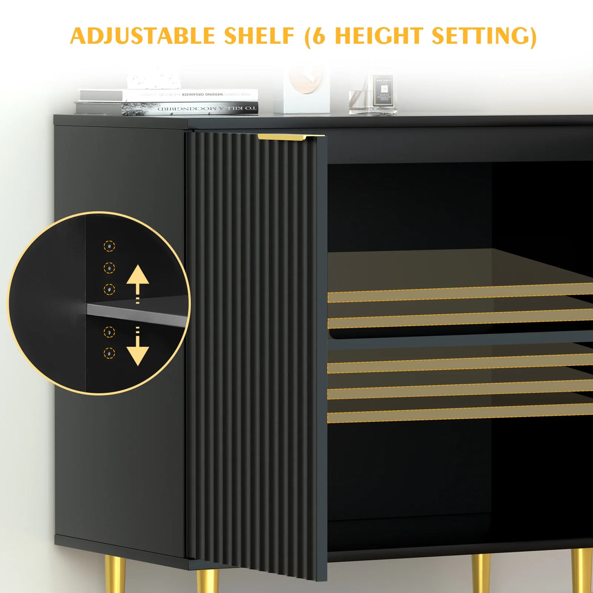 Black Storage Cabinet with Doors and Adjustable Shelves T171794