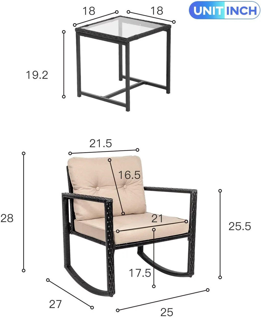 3 Piece Wicker Patio Furniture Set with Coffee Table L266