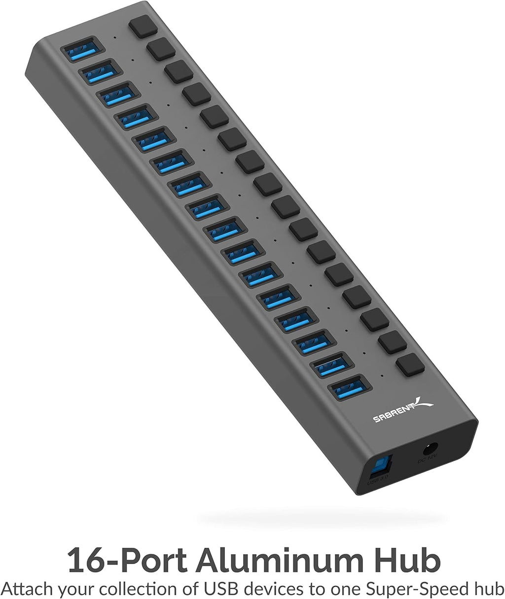 16-Port USB 3.0 Data Hub and Charger with Individual Switches S189