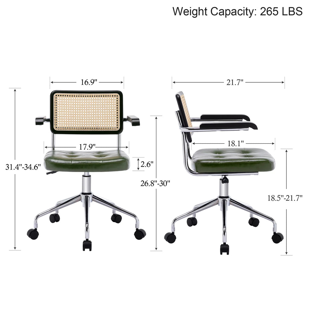 Green Faux Leather Swivel Office Chair with Rattan Back H57782