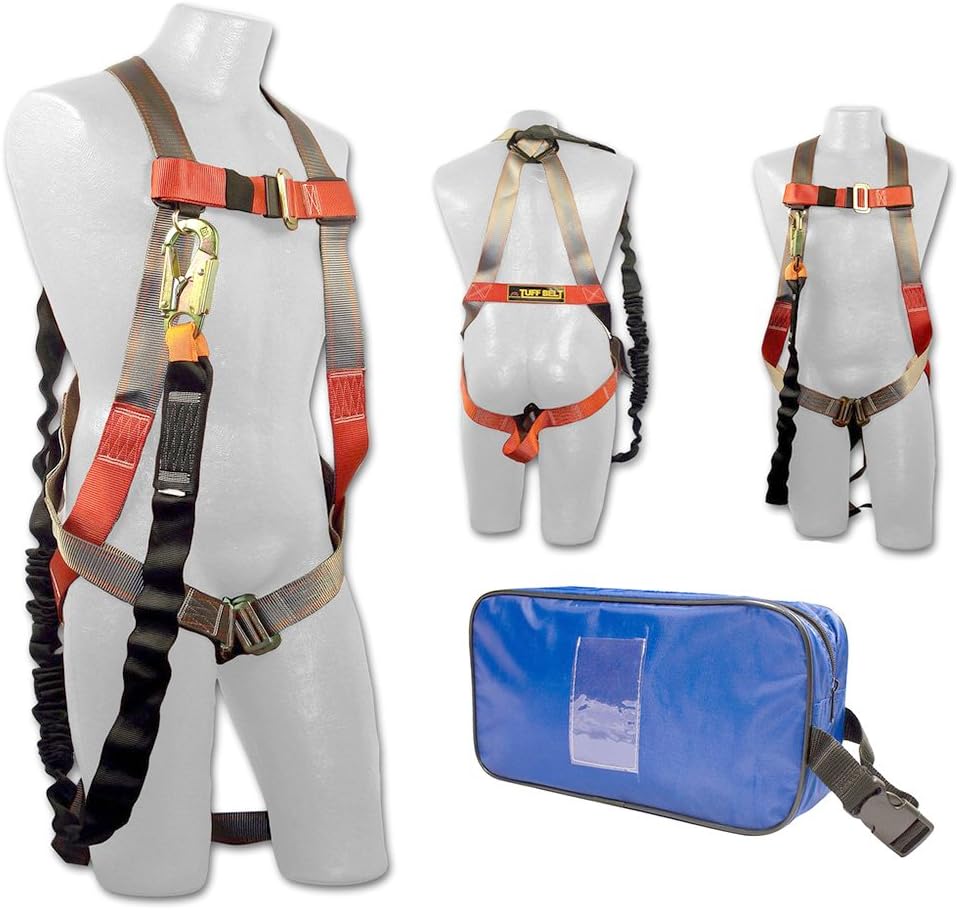 Safety Harness with 6FT Lanyard Kit, Size M-XXL, Blue, Coyote Brown/Orange Q3865