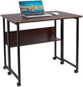 Mobile Foldable Desk with 6 Wheels and Shelves P2634