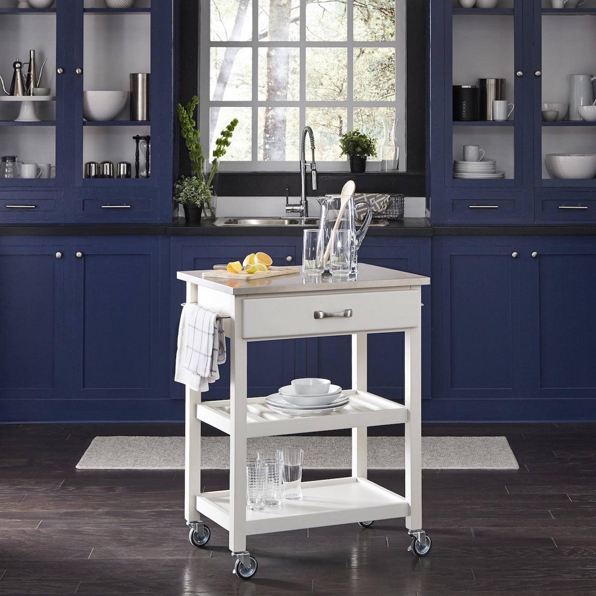 White Stainless Steel Top Kitchen Cart G165