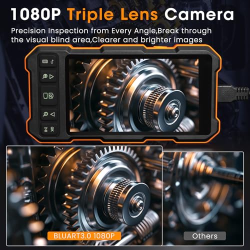 Triple Lens Sewer Inspection Camera with Light 50 ft, 5" IPS Screen 1080P Industrial Borescope, IP67 Waterproof Q701