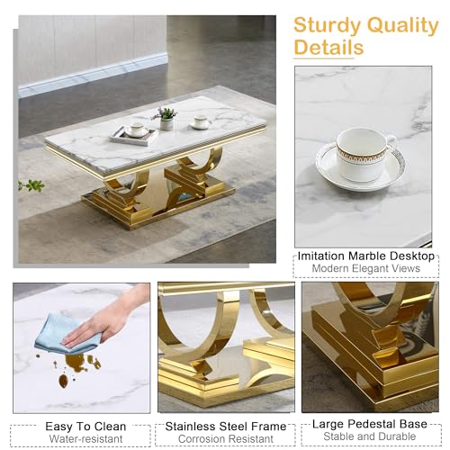 White Marble Coffee Table with Stainless Steel Pedestal X6720