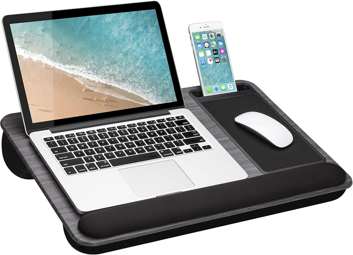 Black Carbon Lap Desk with Wrist Rest, Mouse Pad, and Phone Holder R453