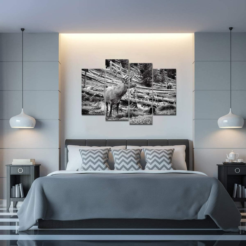 Black and White Deer Canvas Wall Art 4 Pieces C96808