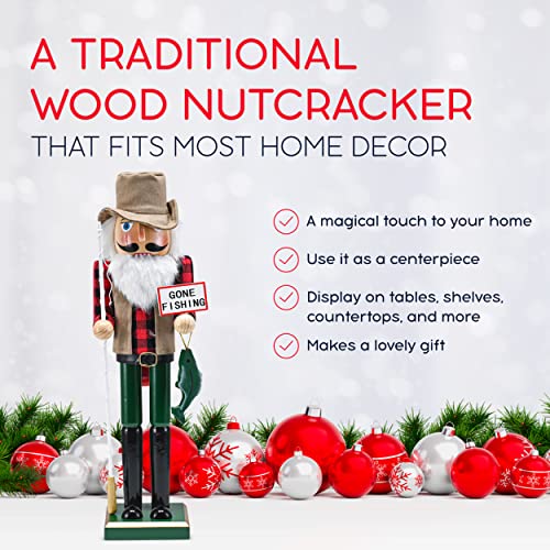Red and Green Wooden Fisherman Nutcracker 15" V7863