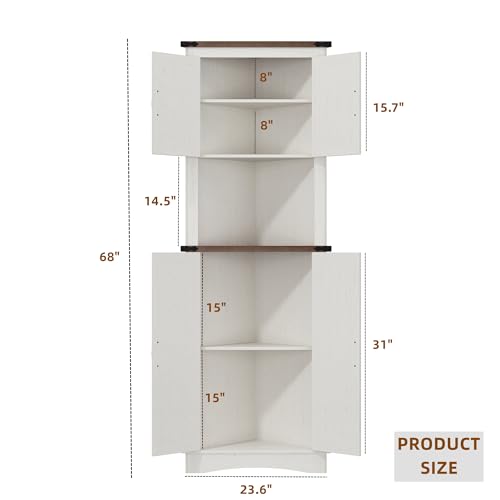 Tall Farmhouse Corner Cabinet with 4 Doors and Adjustable Shelves E93993