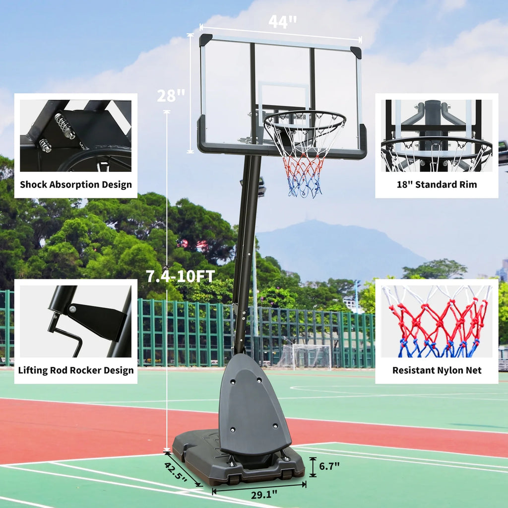44" Portable Adjustable Basketball Hoop System with Wheels H541