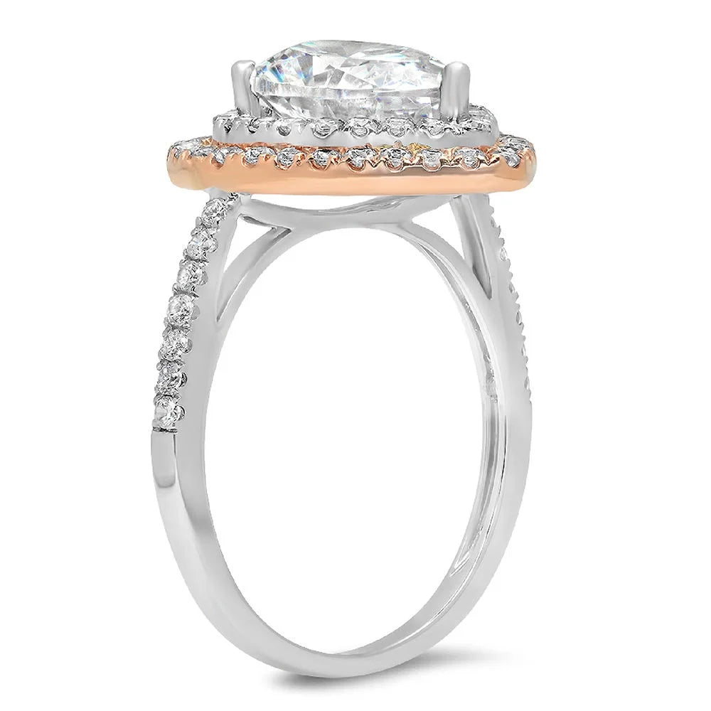 18K White/Rose Gold Halo Solitaire Ring with Accents Z5783