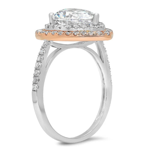18K White/Rose Gold Halo Solitaire Ring with Accents Z5783