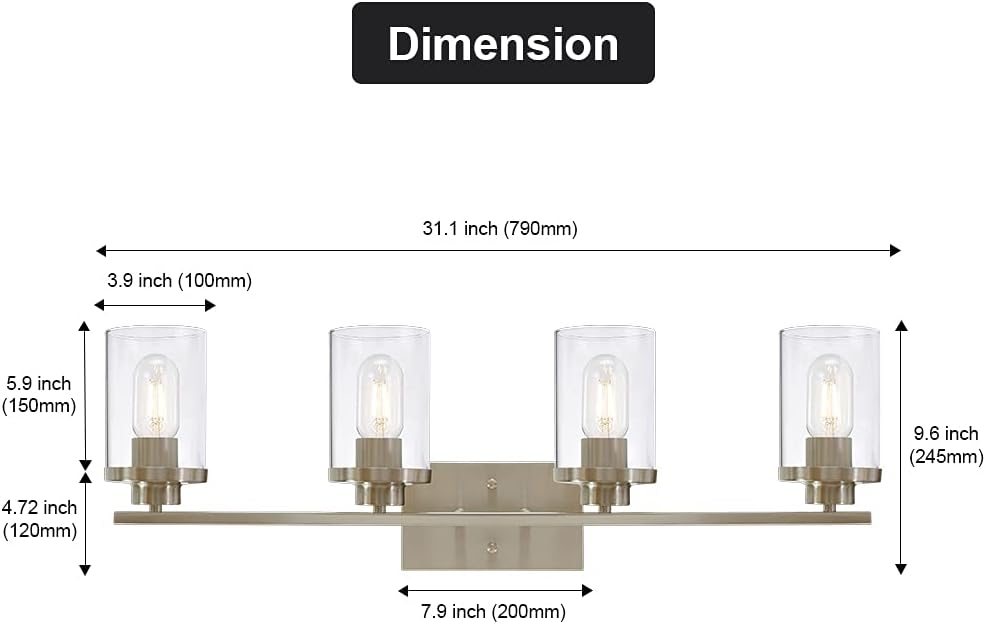 Industrial Brushed Nickel 4-Lights Clear Glass Wall Lamp Light Fixture I553306