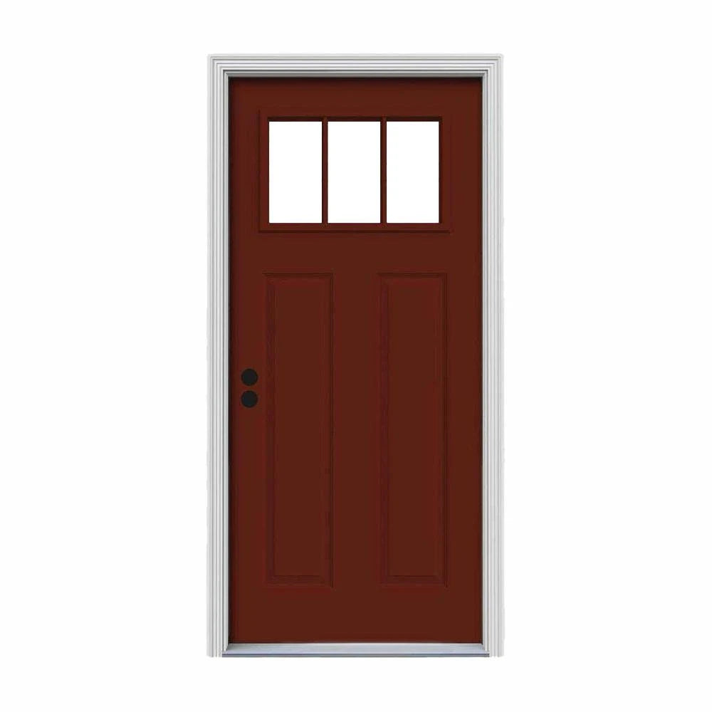 34 in. x 80 in. Red Painted Steel Prehung Front Door J240