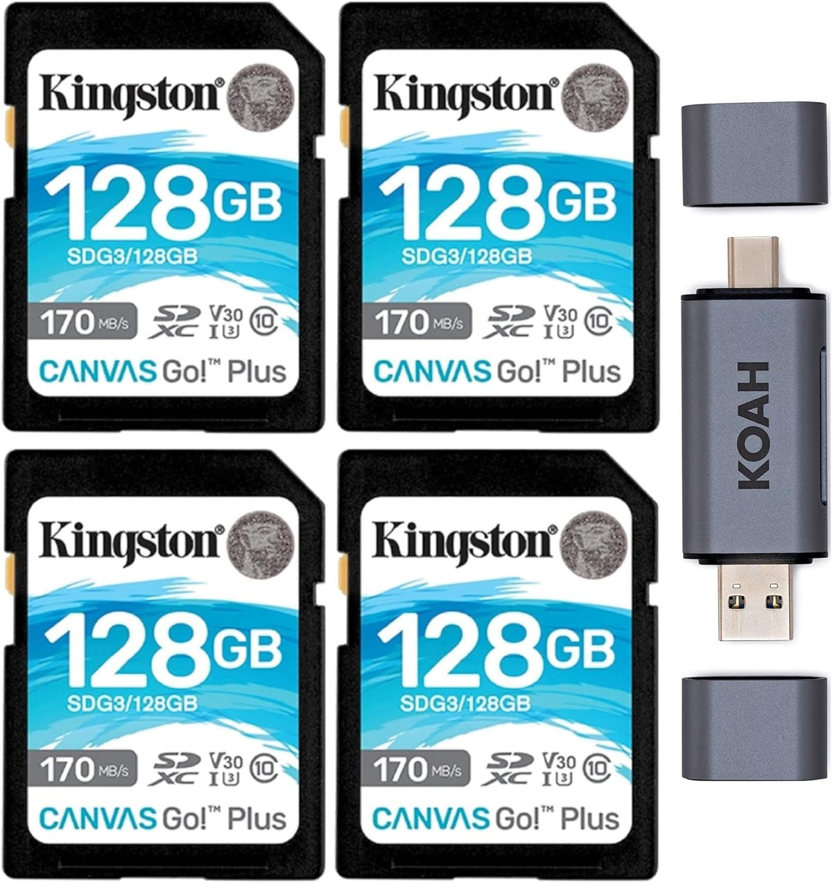128GB SDXC Memory Card 4-Pack with SD Card Reader Bundle D82370