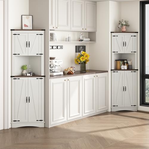 Tall Farmhouse Corner Cabinet with 4 Doors and Adjustable Shelves E93993