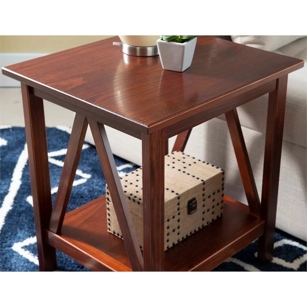 Wood X-Design End Table in Antique Brown J72554