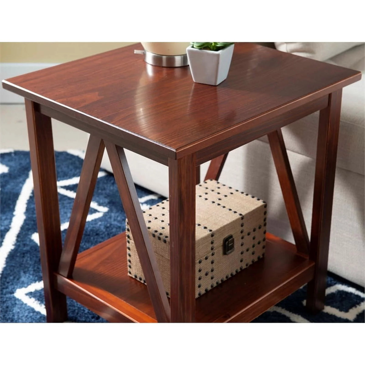 Wood X-Design End Table in Antique Brown J72554