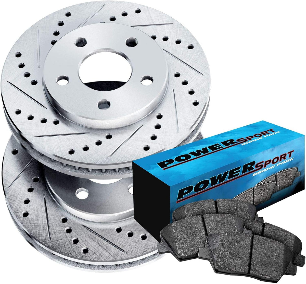 Silver Drilled Slotted Brake Rotors and Semi Metallic Brake Pads G609021