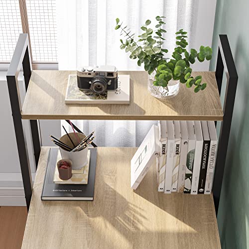 47 Inch Grained Black Computer Desk with Shelves J558