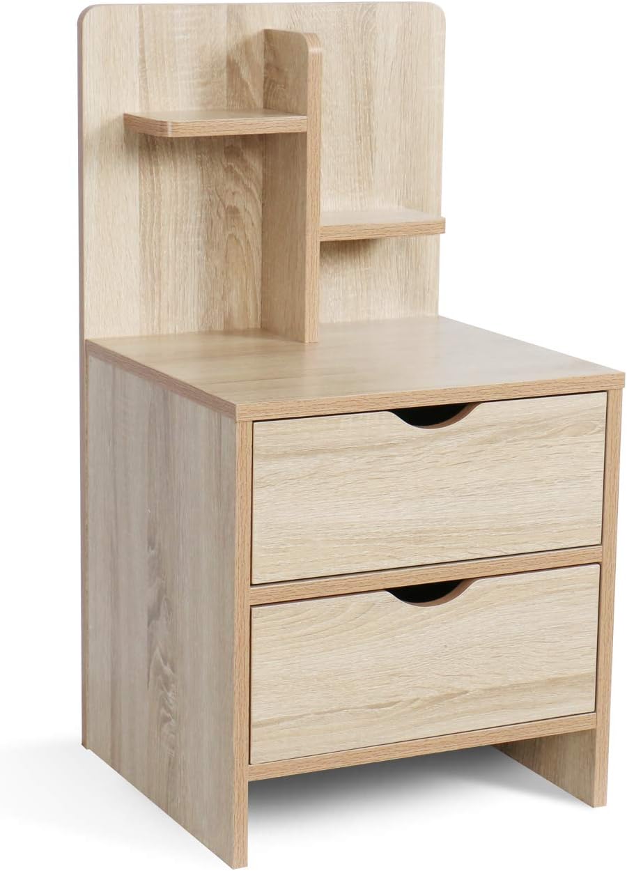 Small Wooden Sofa Side Table with Storage Shelf and 2 Drawers Q3600