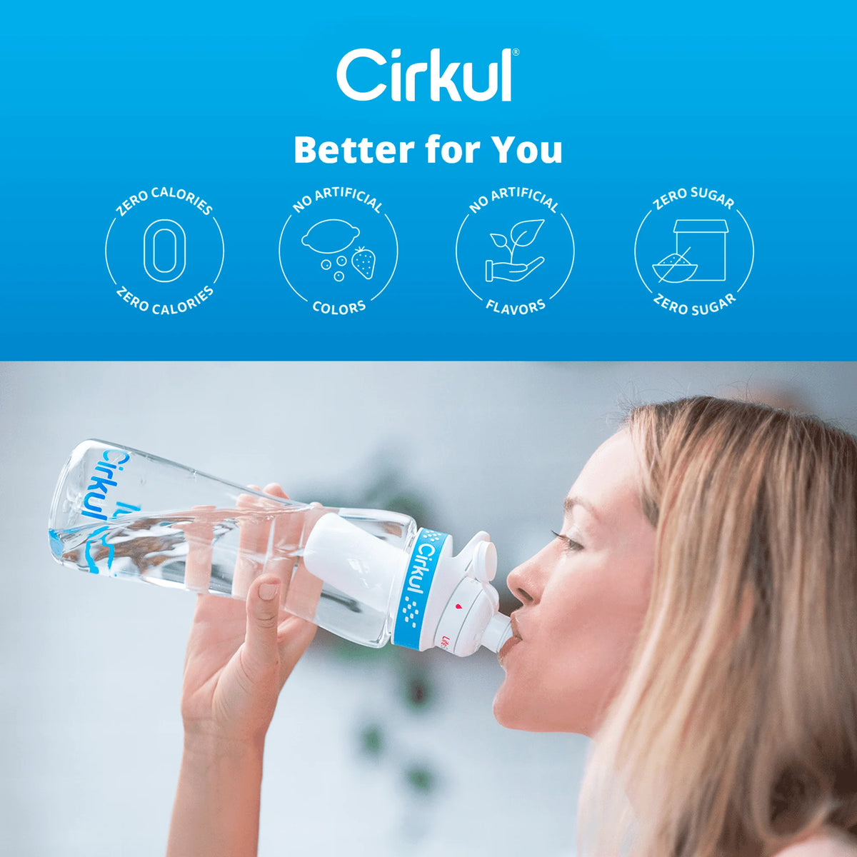 22oz Plastic Water Bottle Starter Kit with Blue Lid and 2 Flavor Cartridges K892566