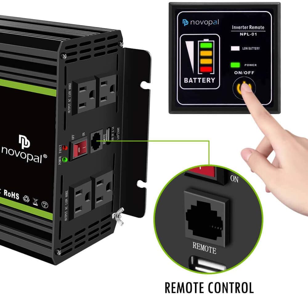 1500 Watt Pure Sine Wave Power Inverter DC 12V to 110V/120V with 4 AC Outlets and USB Port C199974