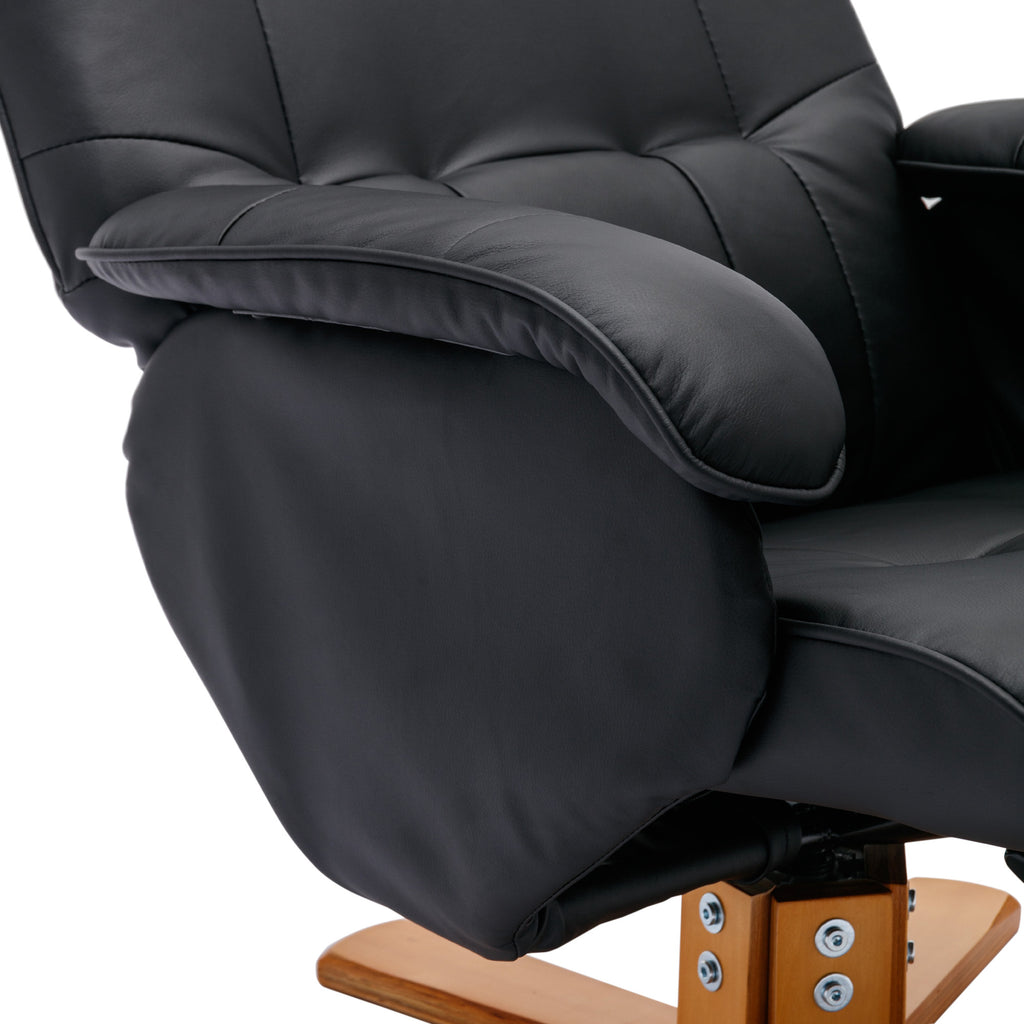 Beige Faux Leather Swivel Recliner Chair with Ottoman and Wood Base O56500