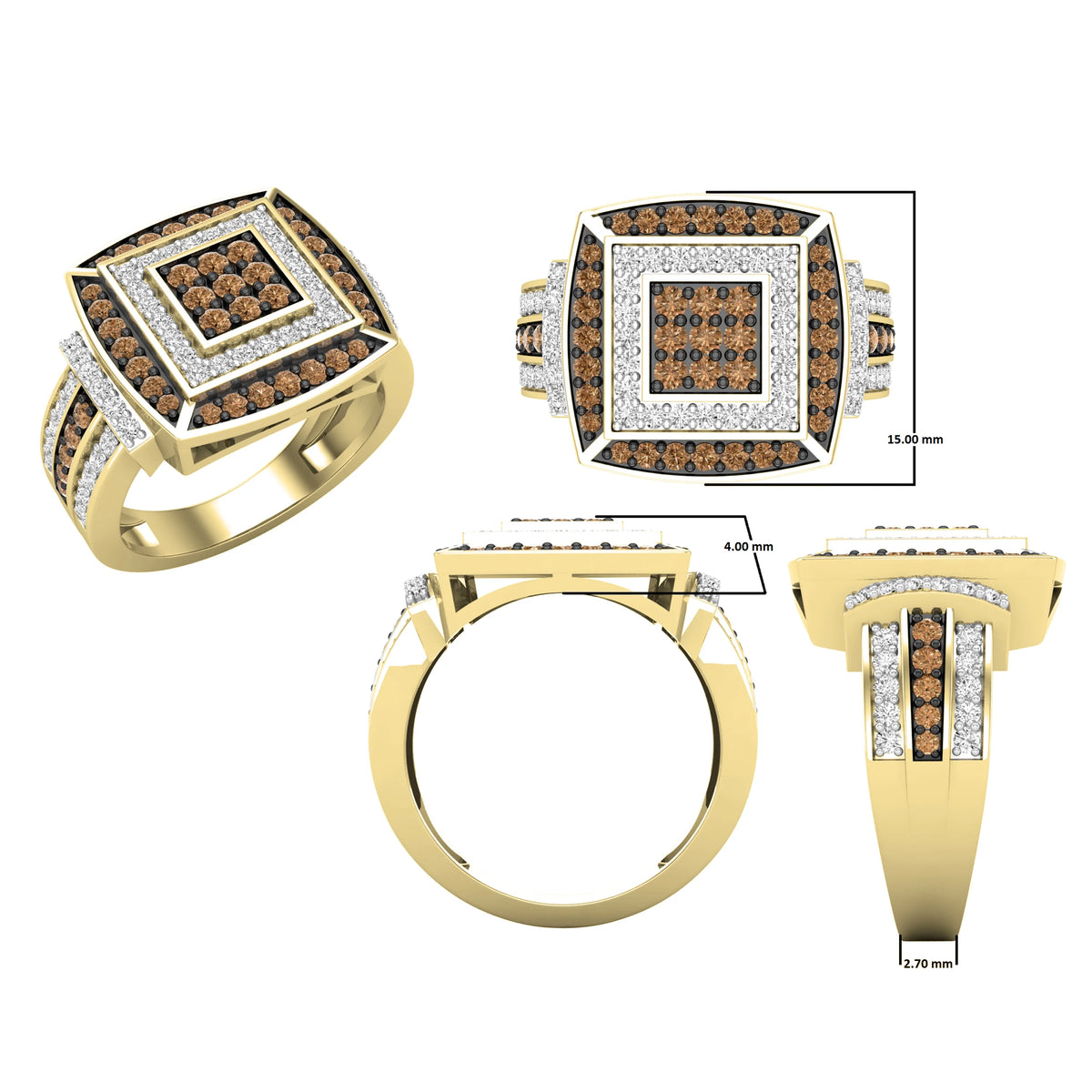 1.00 Carat Round Champagne & White Diamond Bridal Ring in 10K Yellow Gold, Size 5 V40742
