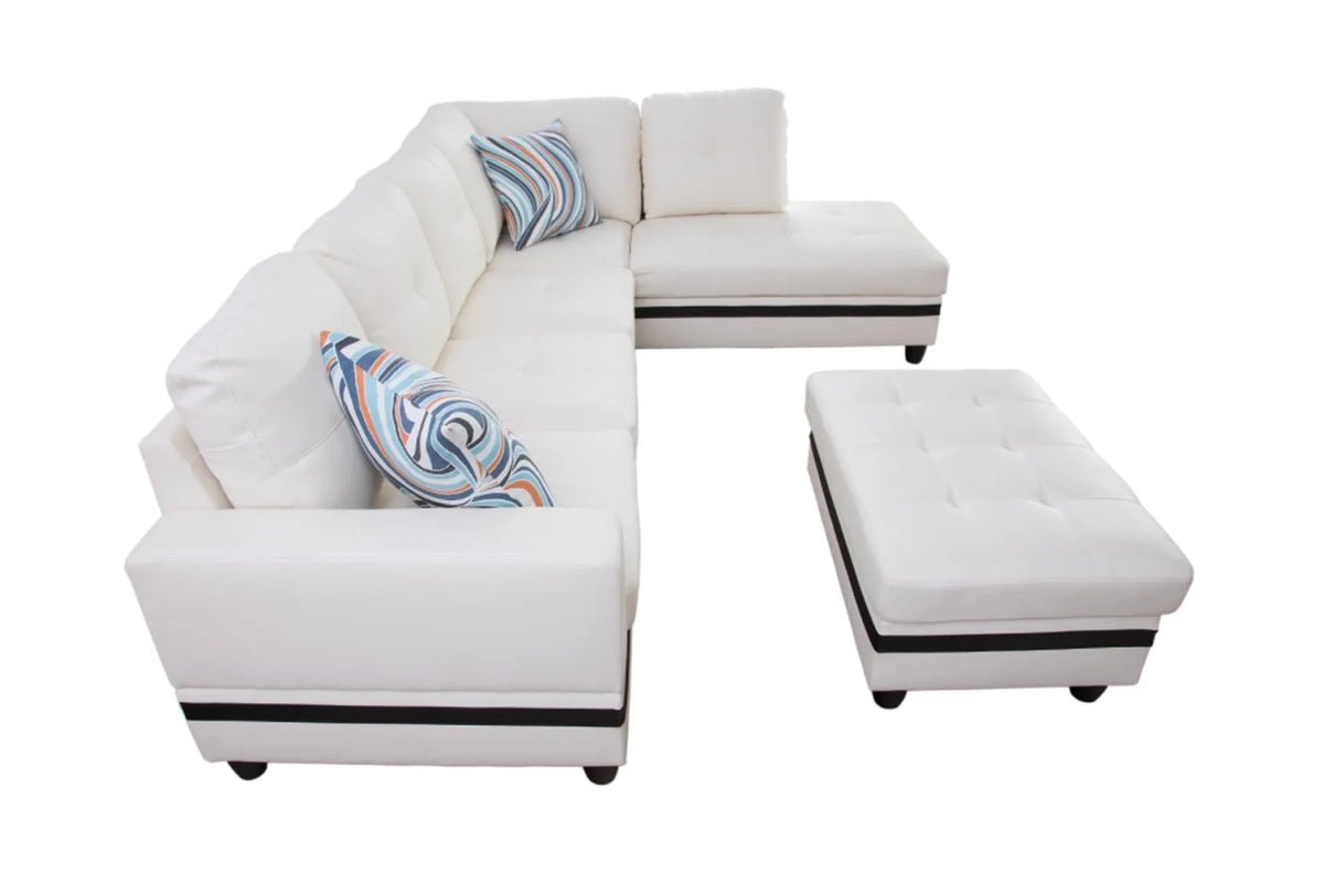 Black&White Leather Sectional Sofa Set with Storage Ottoman and Matching Pillows F21951
