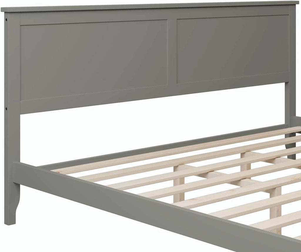 Gray Solid Wood Platform Bed Frame with Headboard X162859