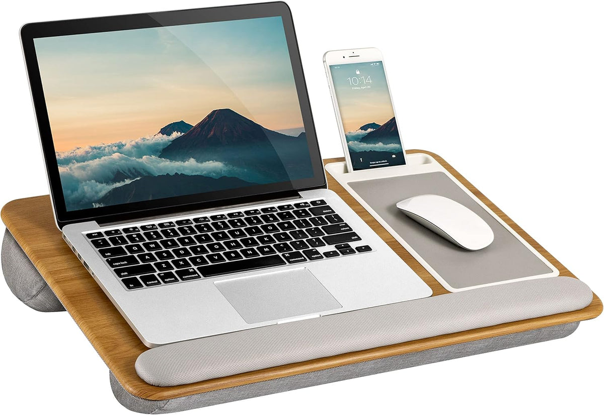 Black Carbon Lap Desk with Wrist Rest, Mouse Pad, and Phone Holder R453