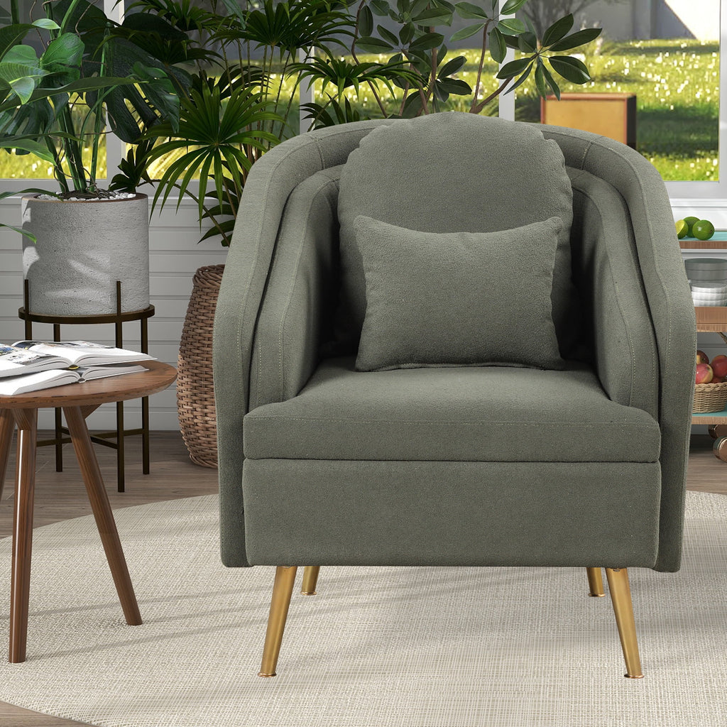Seaweed Green Upholstered Accent Chair with Lumbar Pillow and Metal Legs K206354