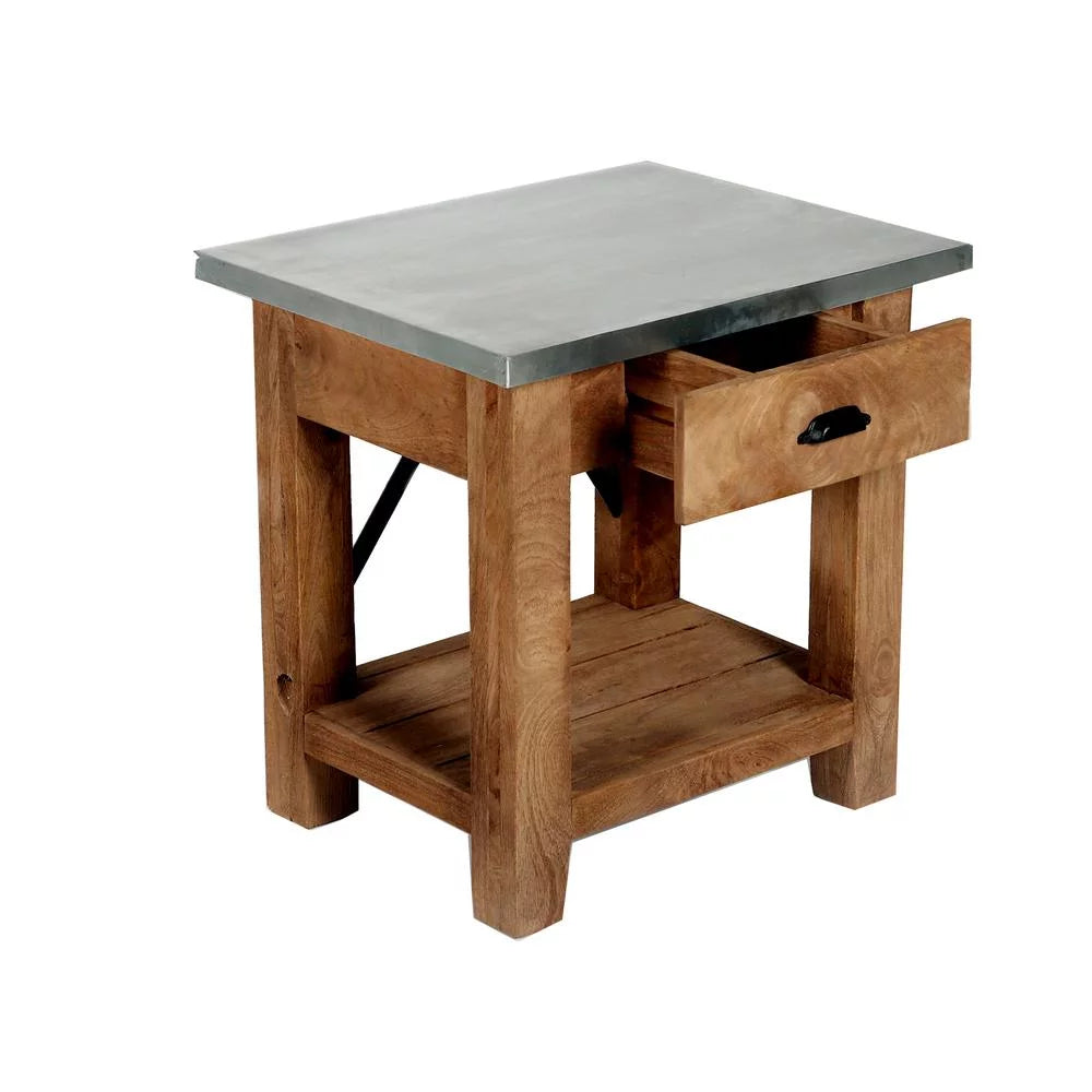 22" Wood and Zinc Metal End Table with Drawer K8473