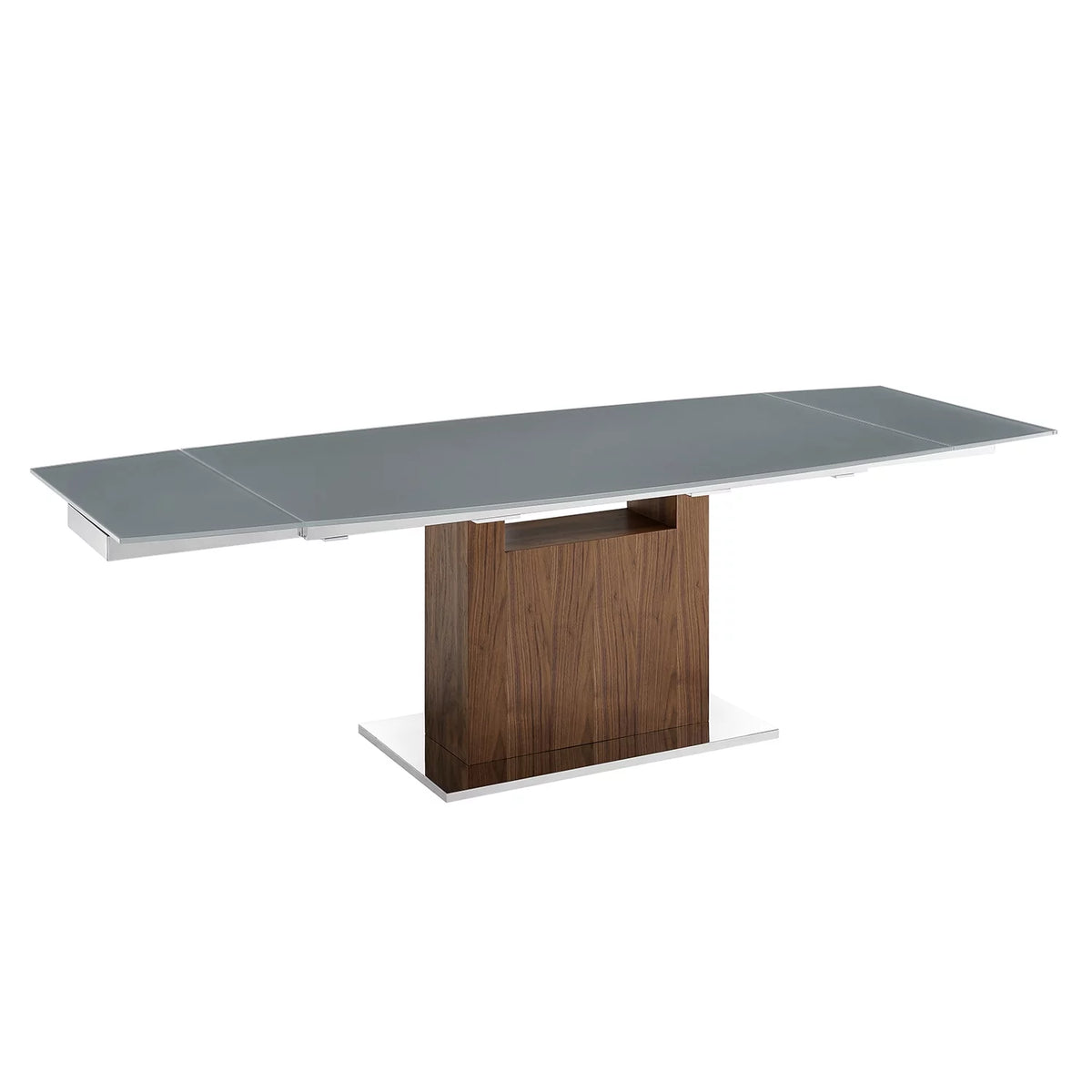 Gray Glass Dining Table with Walnut Veneer Base E9319