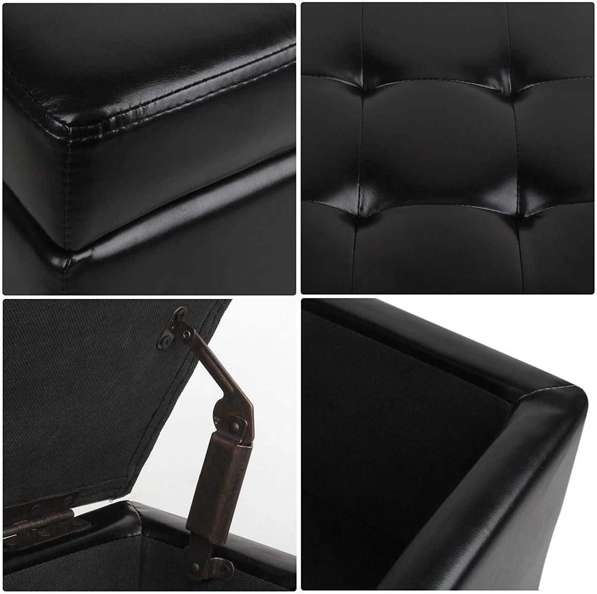 Black Tufted Leather Storage Ottoman Cube Foot Rest R22063