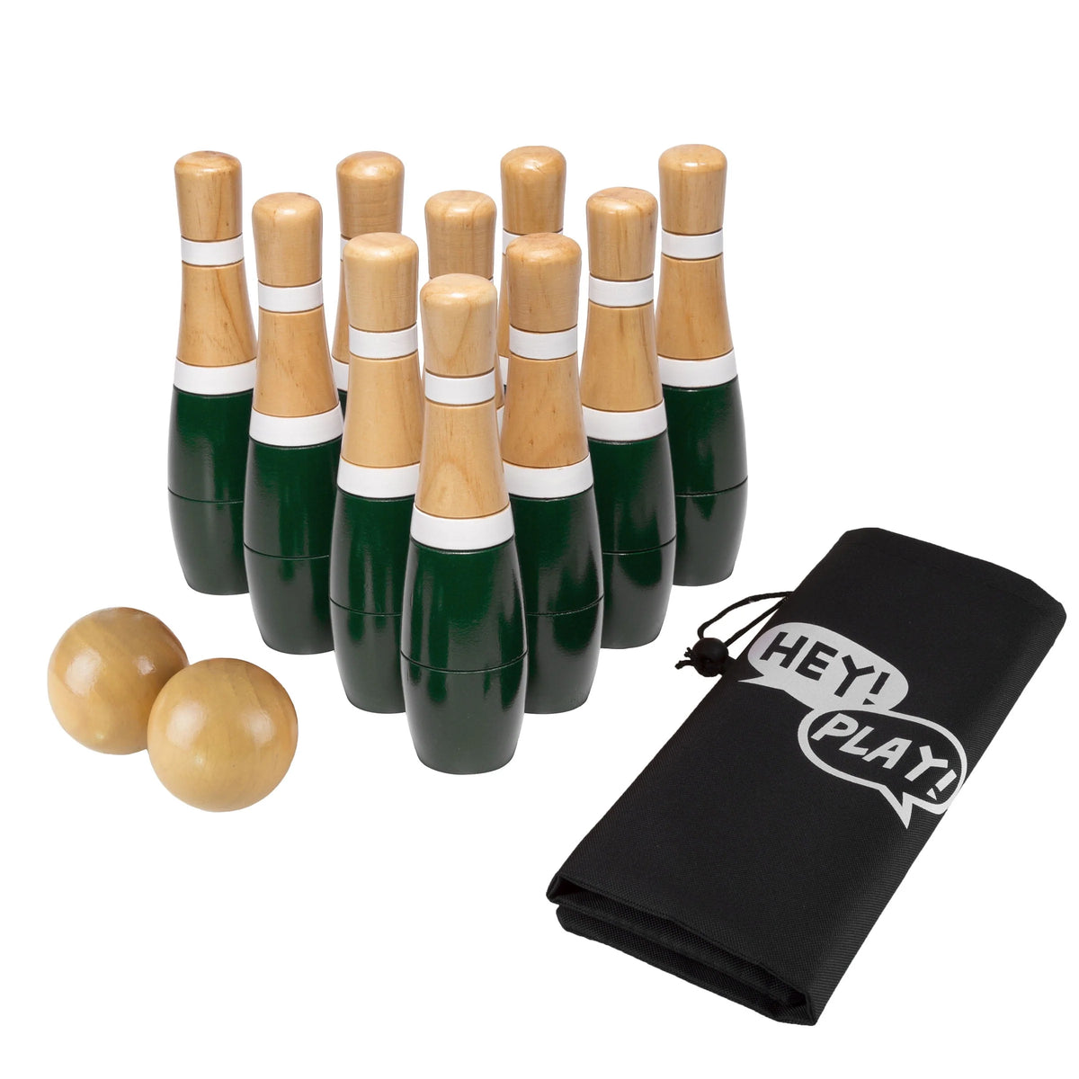 Lawn Bowling Game Set with 10 Wooden Pins, 2 Balls, and Mesh Bag V68607