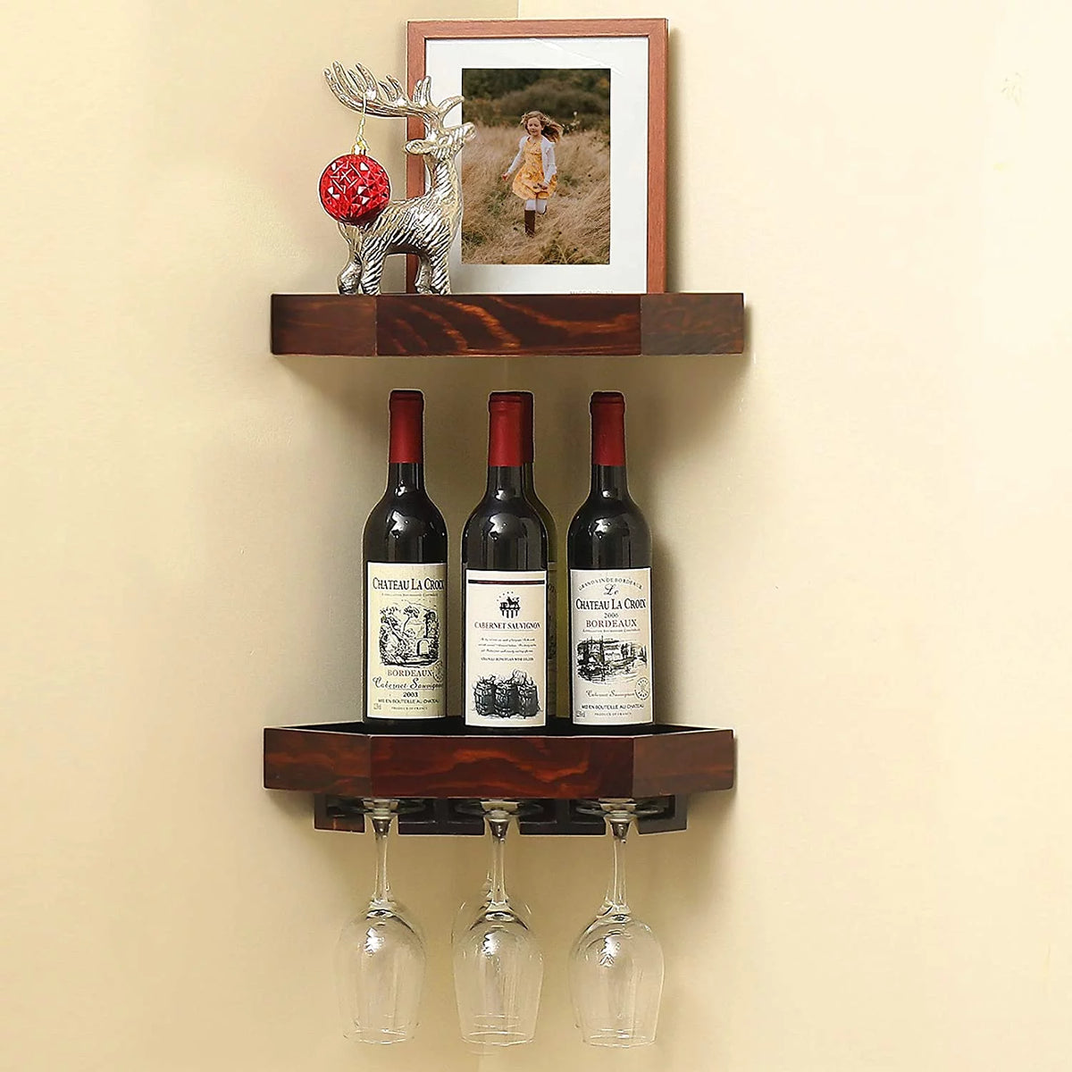 Rustic Wood Corner Floating Shelves Wine Rack 2 Pack F796877