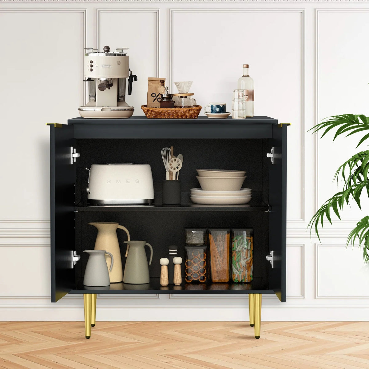 Black Storage Cabinet with Doors and Adjustable Shelves T171794