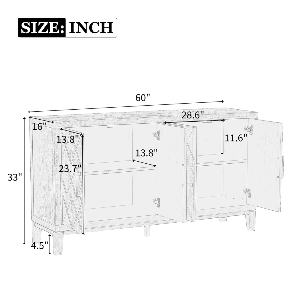 4-Door Retro Sideboard with Adjustable Shelves T10491