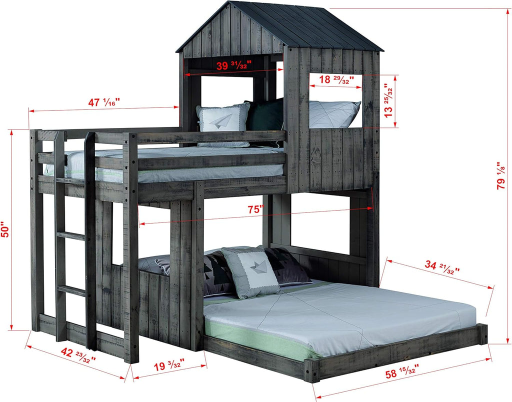 Rustic Dirty Grey Twin over Full Loft Bunkbed X515