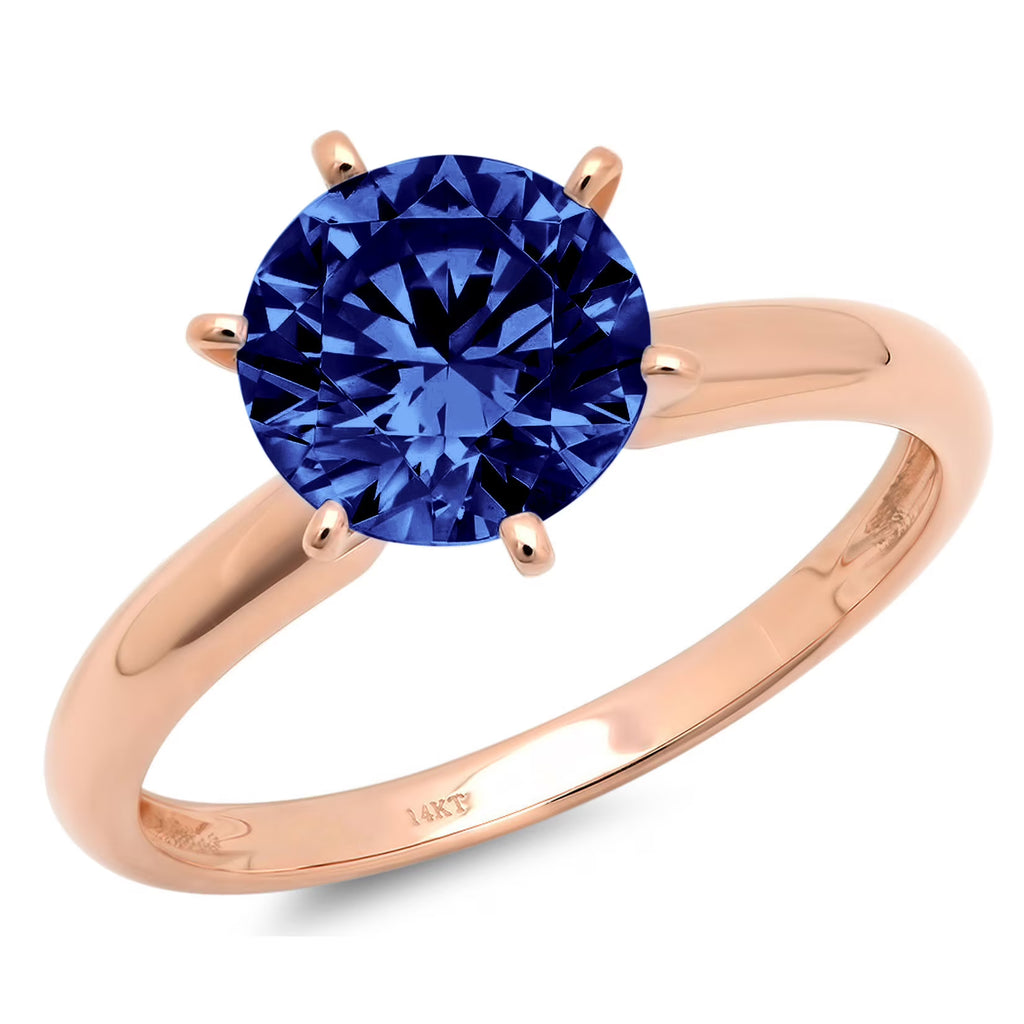 2.5ct Round Cut Blue Simulated Tanzanite 18k Rose Gold Ring Size 9.5 P6626