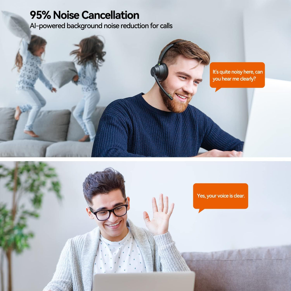 Bluetooth 5.1 Wireless Headset with Noise Cancelling Microphone, 50h Playtime On Ear Headphones, Pack of 2 B127