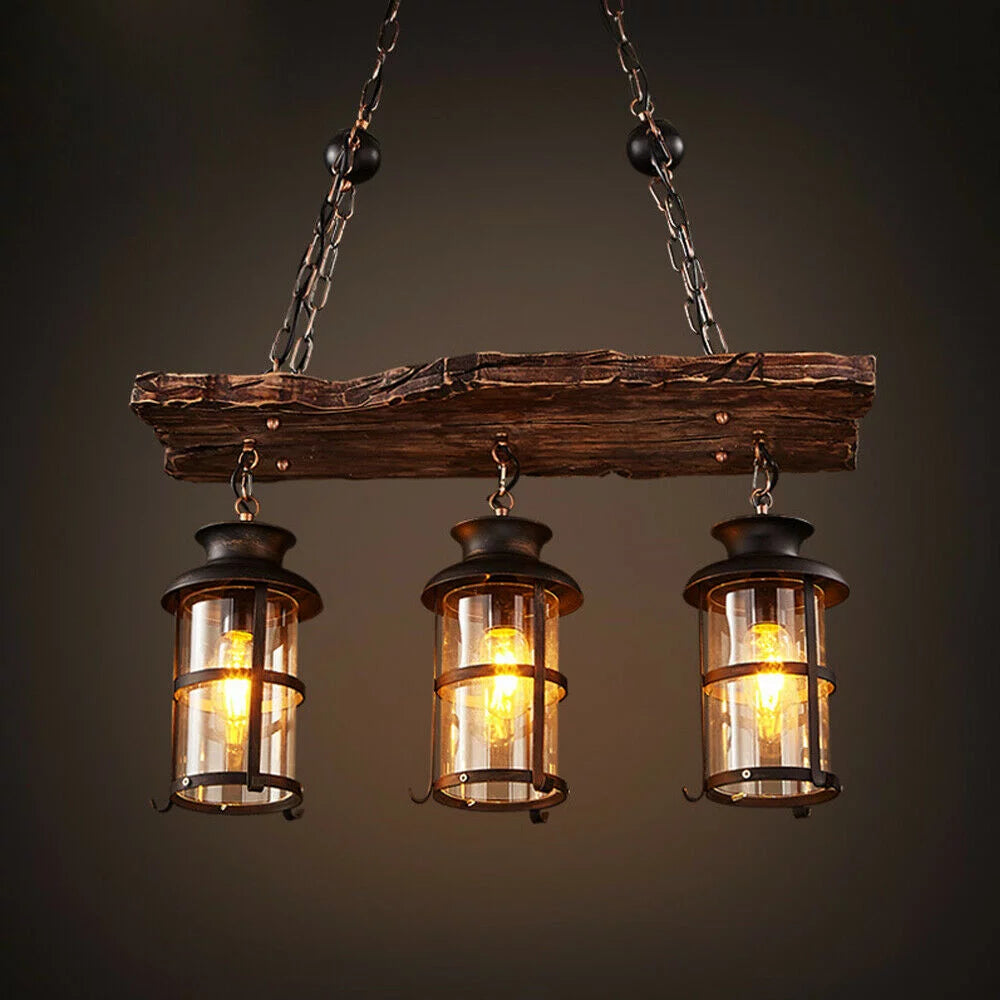 Rustic Wood 3 Heads Hanging Chandelier Ceiling Light A2512