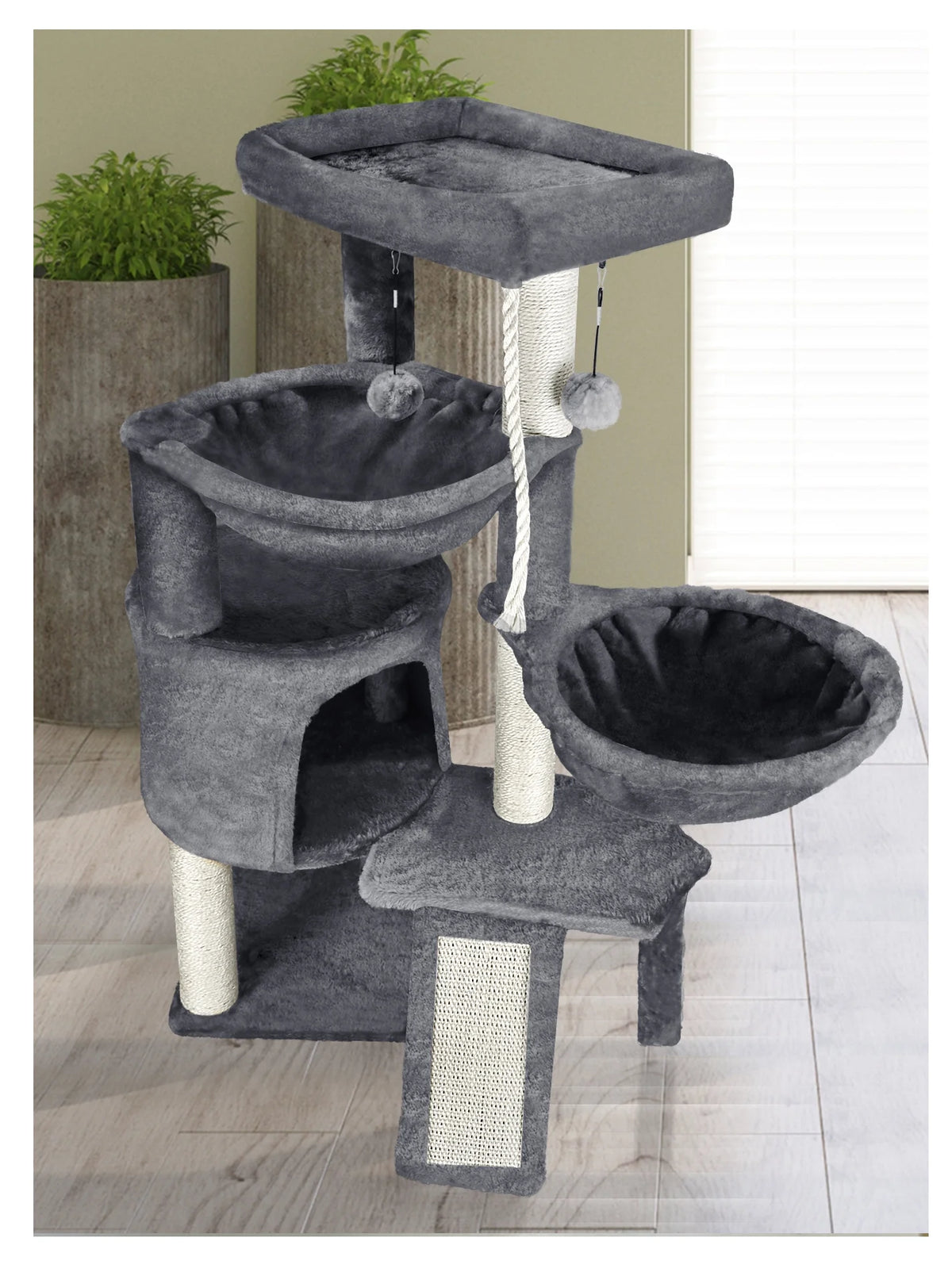 Grey Cat Tree with Scratching Posts and Hammocks S89537