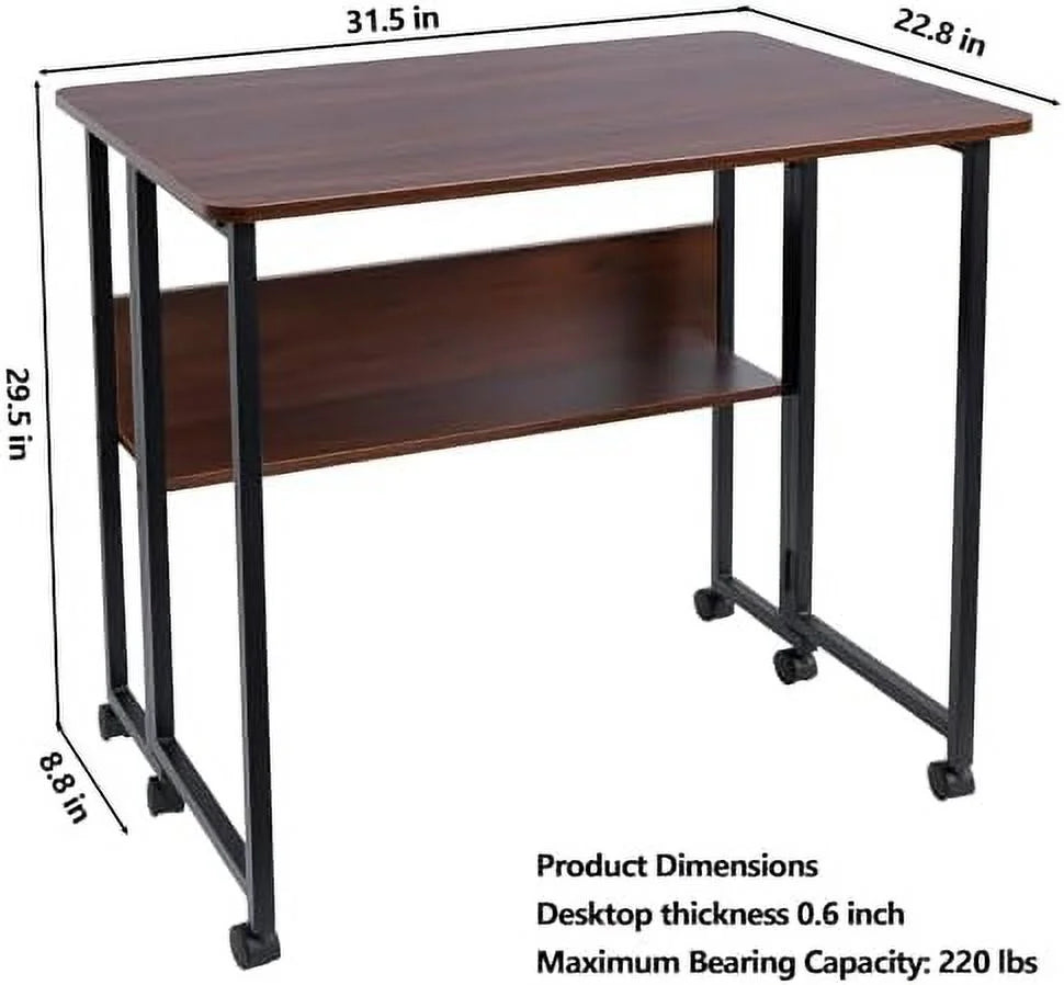 Mobile Foldable Desk with 6 Wheels and Shelves P2634