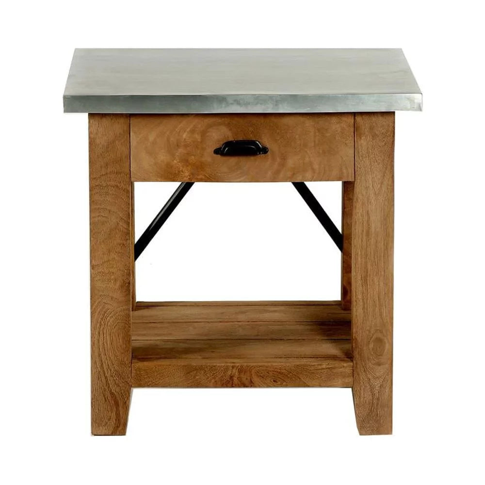 22" Wood and Zinc Metal End Table with Drawer K8473